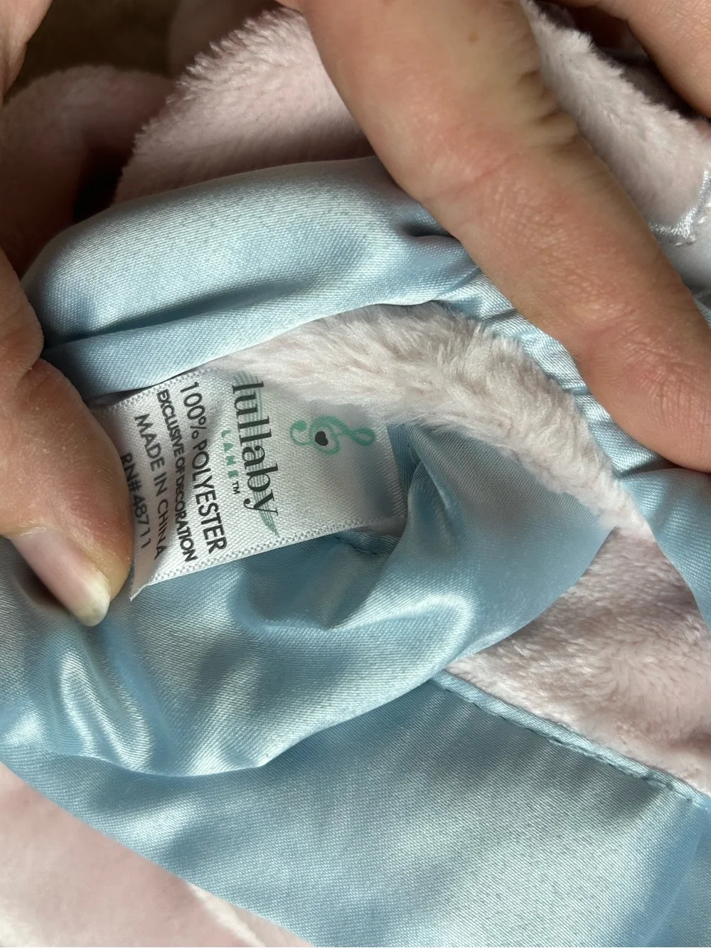 Lullaby Baby Pink Unicorn Pegasus Blanket Blue Edge Trim White Hearts Gold NEW